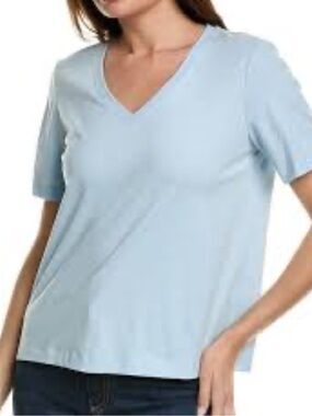 Lafayette 148 New York Soft Sky Blue V-Neck Short Sleeve Boxy Tee